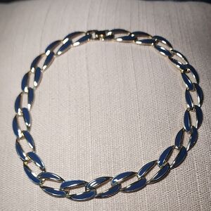 Vintage Gold-Tone & Navy Enamel Choker Necklace In Excellent Condition